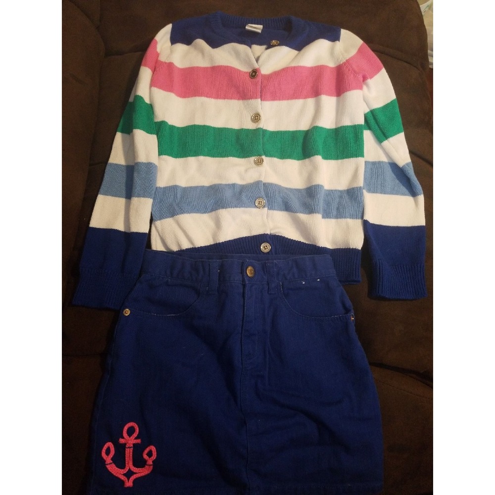 Gymboree stripes and anchors M 7 8 outfit sweater skort